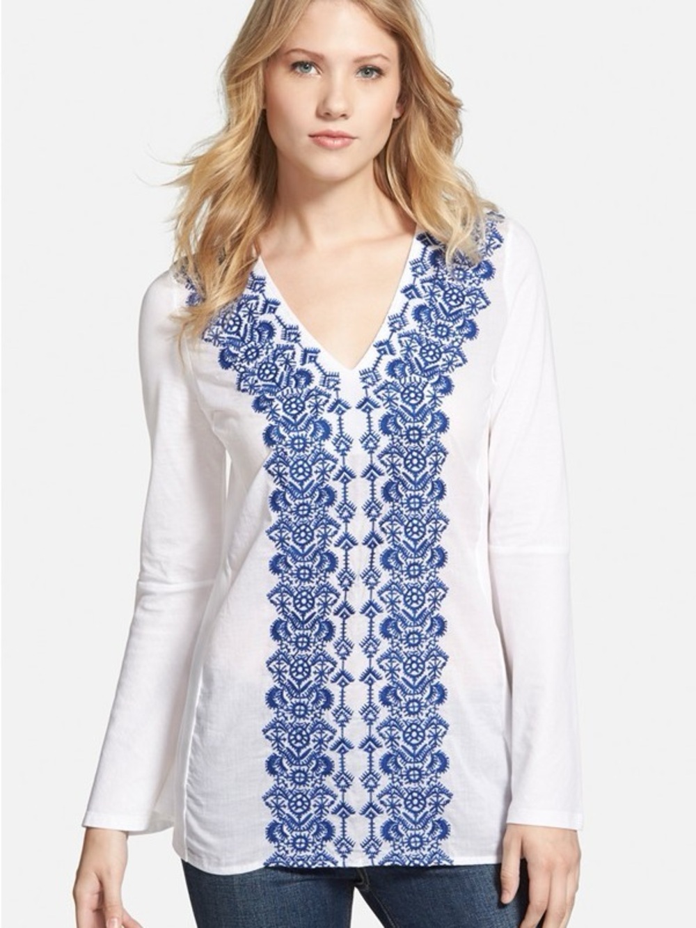 Michael Kors White embroidered long sleeve Top size small